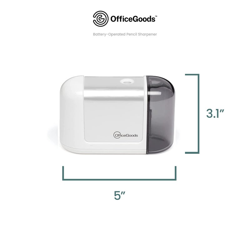 OfficeGoods Mini-Pro Electric Pencil Sharpener - Cordless Portable Sharpener - Battery Operated - Compact & Powerful for Home, Office & School - White - Image 4